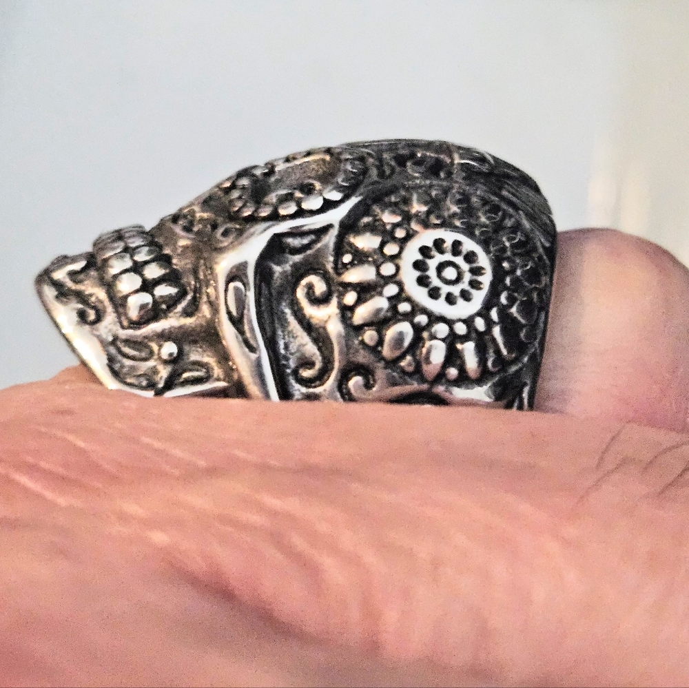 SUGAR SKULL STAINLESS STEEL RING SIZE 7 - Picture 3 of 6